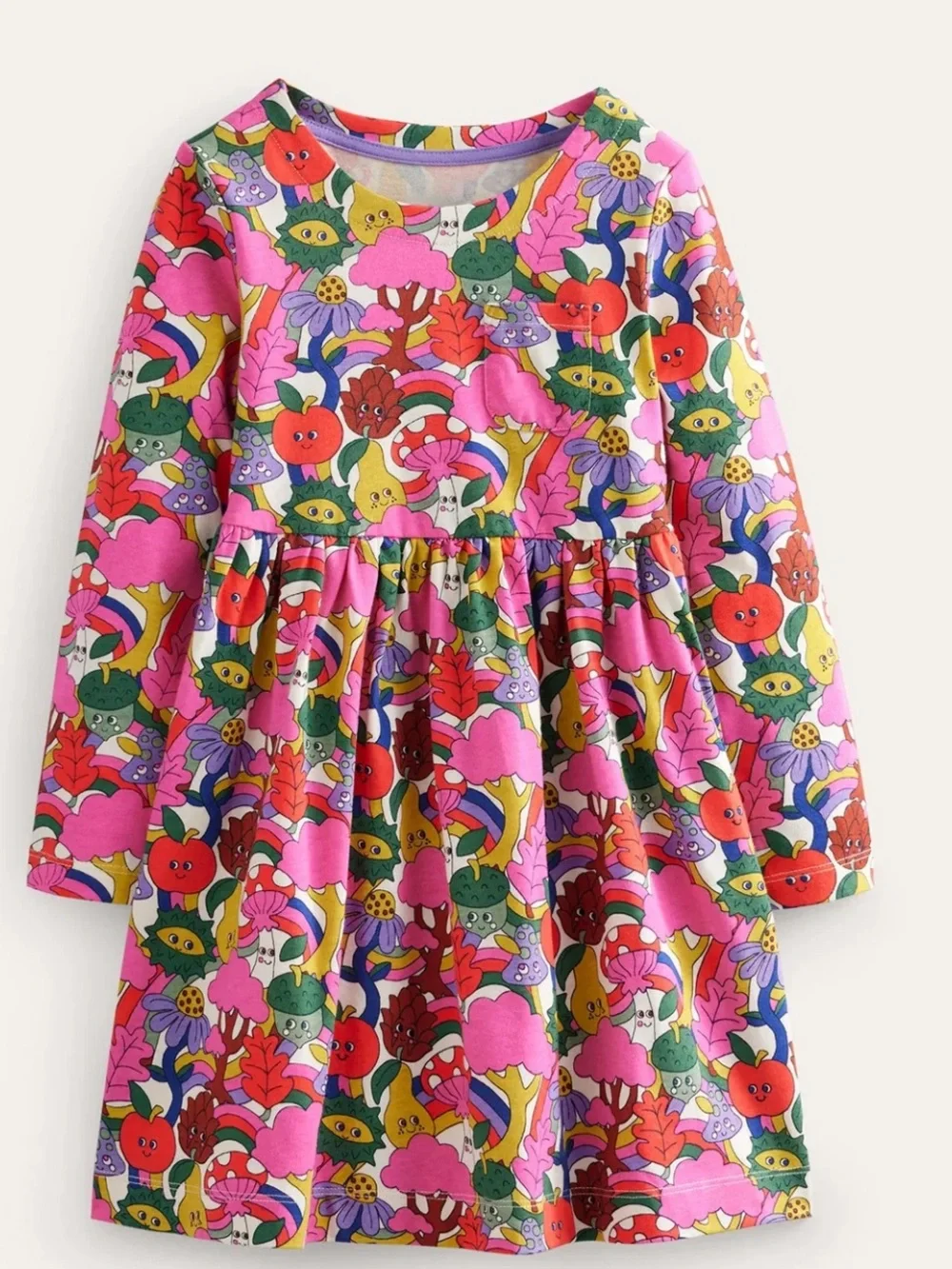 NWT 9-10Y Mini Boden Pink Floral & Fruit Print long sleeve fun dress